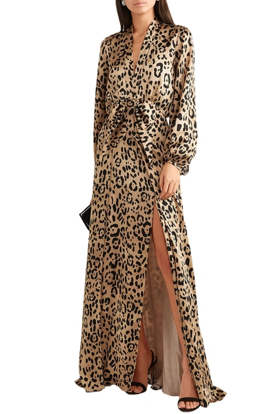 Shop Temperley London Piera Bow-detailed Leopard-print Hammered Silk-satin Gown In Animal Print