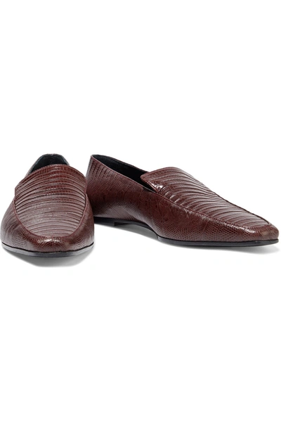 Shop The Row Minimal Lizard-effect Leather Loafers In Chocolate