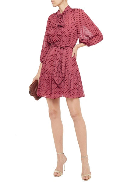 Shop Zimmermann Espionage Pussy-bow Polka-dot Georgette Mini Dress In Antique Rose