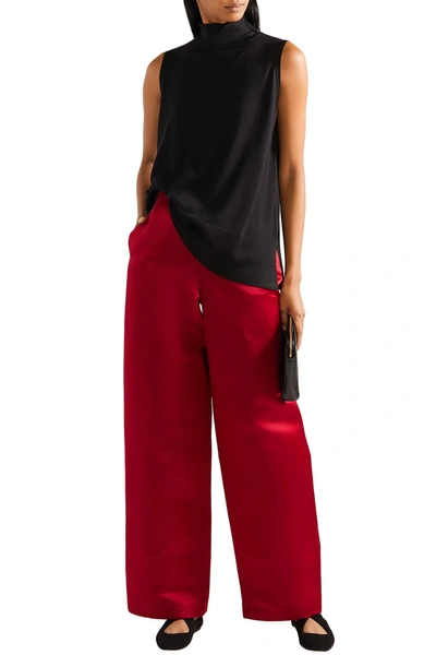 Shop The Row Strom Duchesse Silk-satin Wide-leg Pants In Claret