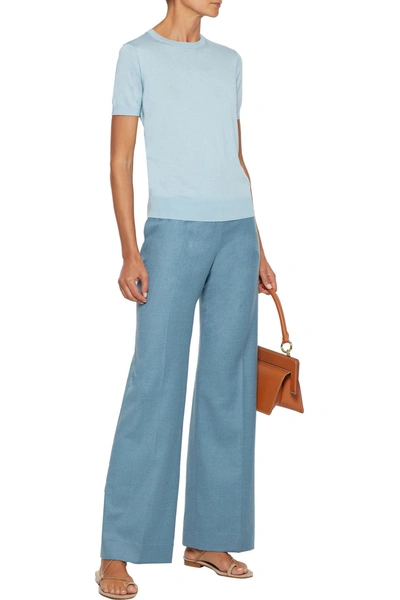 Shop Theory Wool-flannel Wide-leg Pants In Slate Blue
