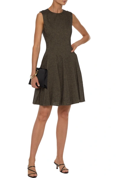 Shop Theory Flared Linen-blend Mini Dress In Mushroom