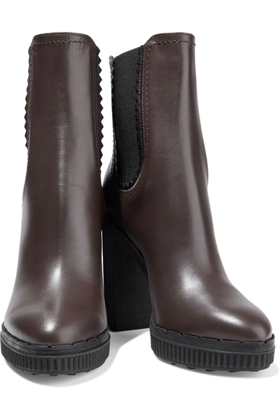 Shop Tod's Leather Platform Ankle Boots In Chocolate