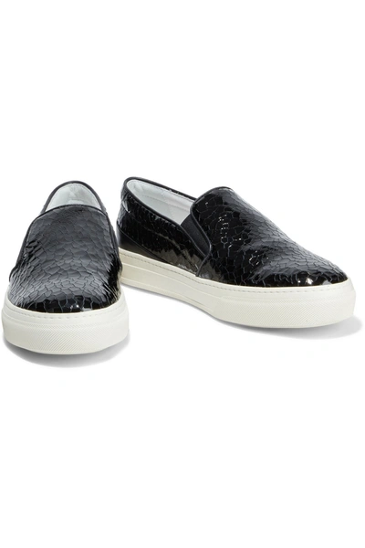 Shop Tod's Sportivo Cracked Patent-leather Slip-on Sneakers In Black