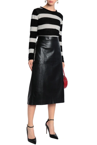 Shop Valentino Studded Leather Midi Skirt In Black