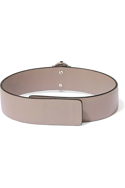 Shop Valentino Leather, Gold-tone, Crystal And Stone Choker In Taupe