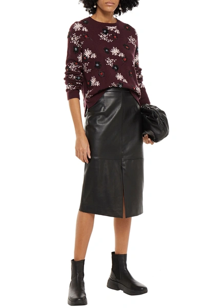Shop Valentino Embellished Wool And Cashmere-blend Sweater In Burgundy