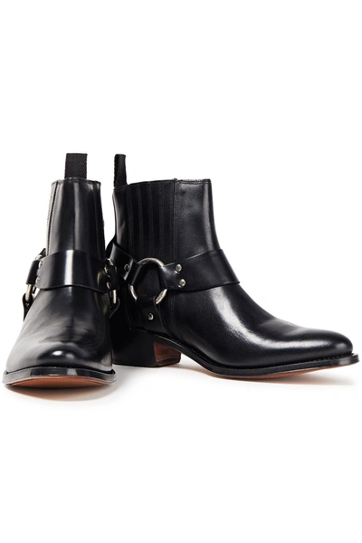 Shop Grenson Marley Ring-embellished Glossed-leather Cowboy Boots In Black