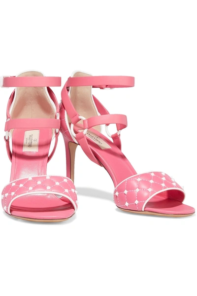 Shop Valentino Free Rockstud Spike Quilted Leather Sandals In Pink