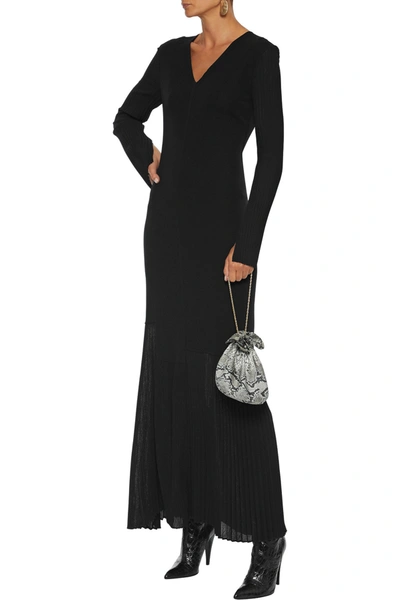 Shop Victoria Beckham Pleated Crepe-paneled Jersey Maxi Dress In Black
