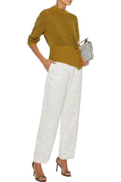 Shop Victoria Beckham Pleated Fil Coupé Crepe De Chine Straight-leg Pants In Ivory