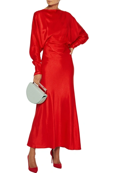 Shop Victoria Beckham Open-back Satin-twill Maxi Dress In Tomato Red