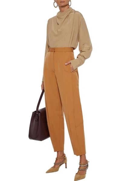 Shop Victoria Beckham Draped Silk Crepe De Chine Blouse In Sand