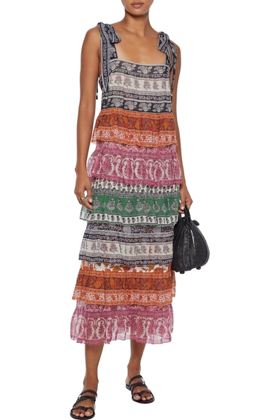 Shop Zimmermann Amari Tiered Printed Cotton And Silk-blend Midi Dress In Multicolor