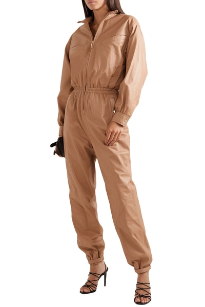 Shop Zimmermann Espionage Leather Jumpsuit In Sand