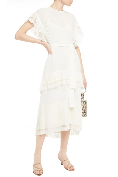 Shop Zimmermann Espionage Lace-trimmed Pleated Swiss-dot Georgette Midi Dress In Off-white