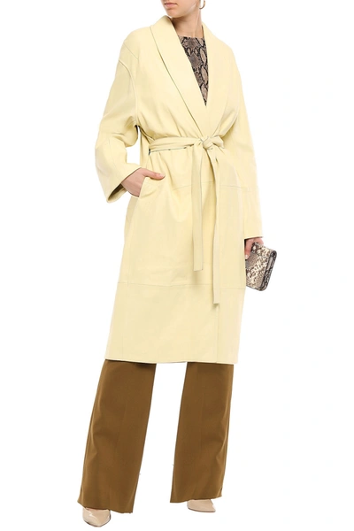 Shop Zimmermann Maples Leather Wrap Coat In Pastel Yellow