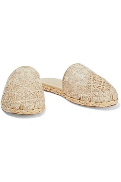 Shop Zimmermann Raffia-trimmed Crocheted Cotton Slippers In Cream