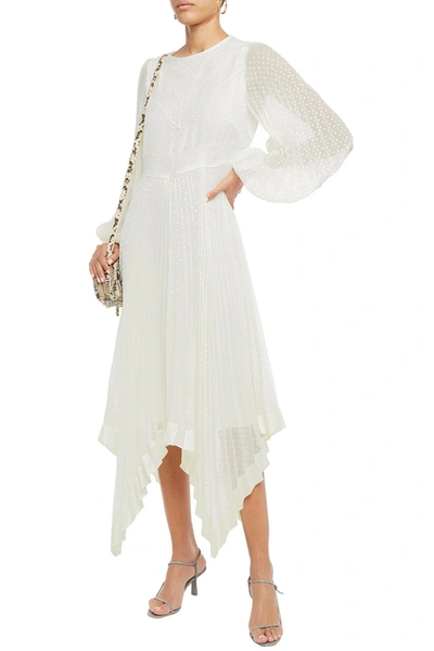 Shop Zimmermann Espionage Lace-paneled Pleated Fil Coupé Chiffon Midi Dress In Ivory