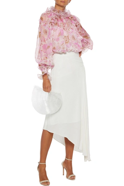 Shop Zimmermann Super Eight Ruffle-trimmed Floral-print Silk-georgette Blouse In Baby Pink