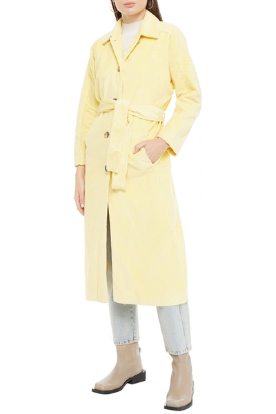 American Vintage Ibizoo Belted Cotton-blend Corduroy Coat In Yellow |  ModeSens