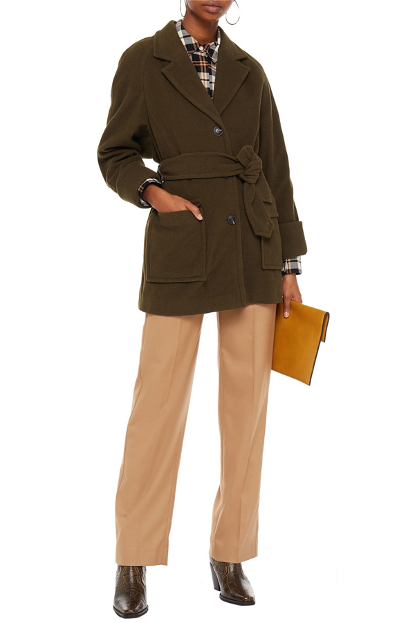 American Vintage Louping Belted Wool-blend Felt Coat In Army Green |  ModeSens