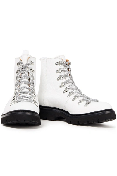 Shop Grenson Nanette Pebbled-leather Combat Boots In White