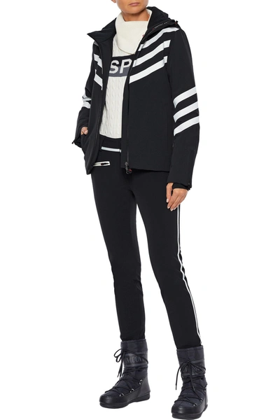 Shop Perfect Moment Chevron Stripes Hooded Padded Ski Jacket In Black