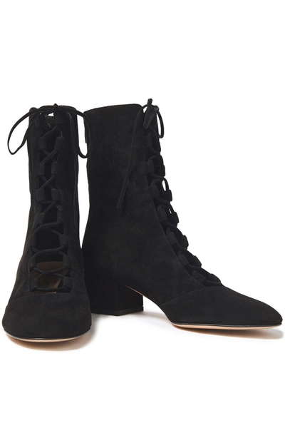 Shop Gianvito Rossi Delia Lace-up Suede Ankle Boots In Black