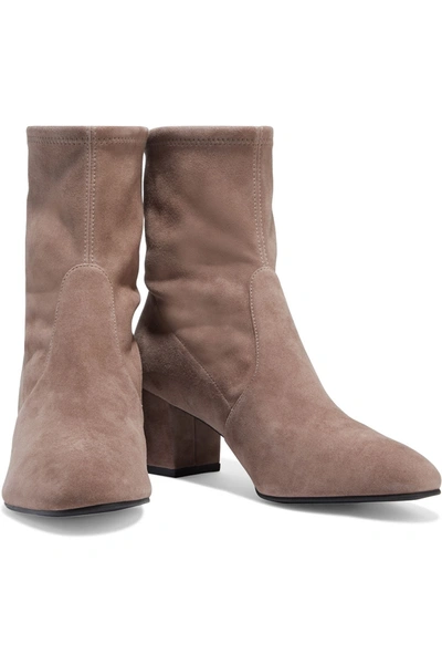 Shop Stuart Weitzman Siggy 60 Stretch-suede Sock Boots In Taupe