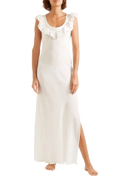 Shop Three Graces London Hazel Ruffled Silk Crepe De Chine Nightdress In Off-white
