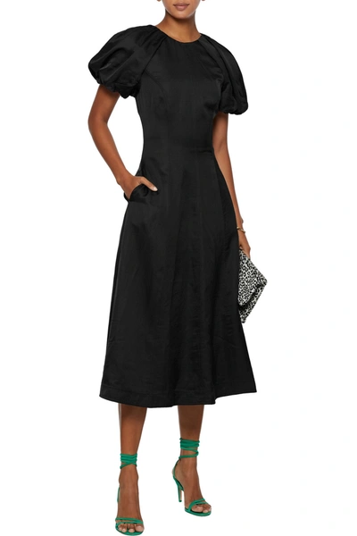 Shop Rebecca Vallance Aimee Open-back Sateen Midi Dress In Black