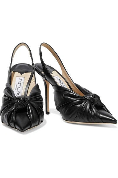 Shop Jimmy Choo Annabell 100 Knotted Leather Slingback Pumps In Black