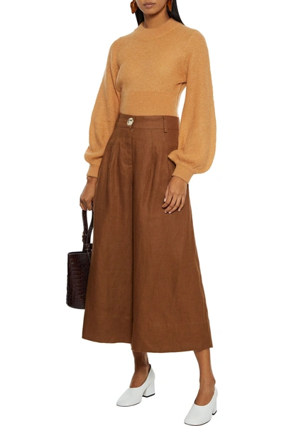 Shop Nicholas Varca Pleated Linen Culottes In Brown