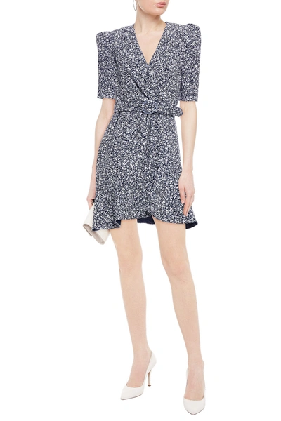 Shop Jonathan Simkhai Evelyn Wrap-effect Belted Floral-print Crepe Mini Dress In Navy