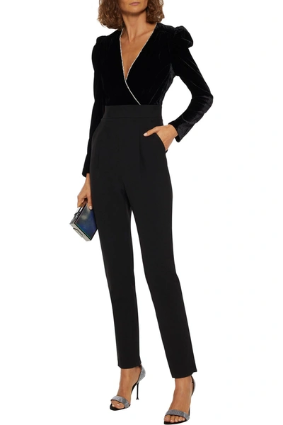 Shop Veronica Beard Cleo Crystal-trimmed Velvet And Cady Jumpsuit In Black