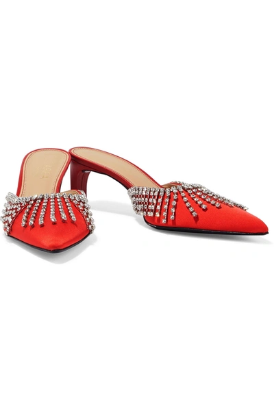 Shop Area Crystal-embellished Patent-leather Mules In Tomato Red