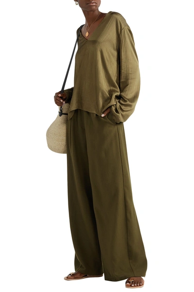 Shop Forte Forte Wool-twill Wide-leg Pants In Army Green