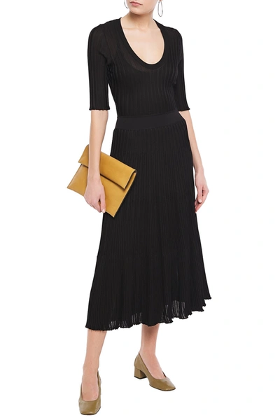 Shop Casasola Ribbed-knit Midi Dress In Black