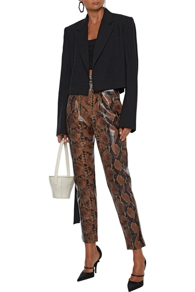 Shop Ronny Kobo Olivia Faux Snake-effect Leather Slim-leg Pants In Brown