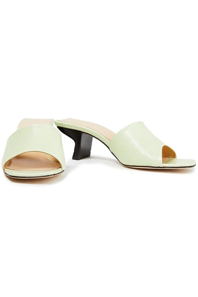Shop By Far Lily Lizard-effect Leather Mules In Sage Green