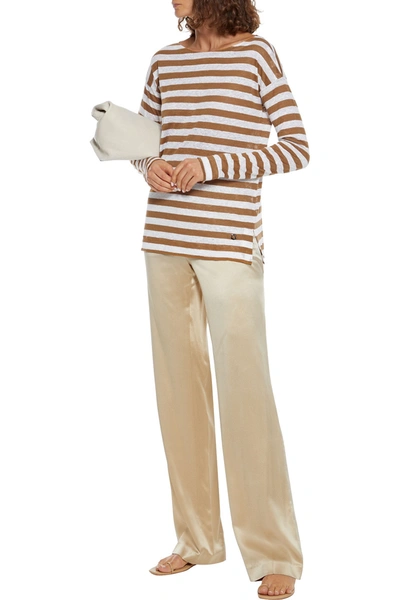 Shop Loro Piana Ogliastra Striped Slub Flax-jersey Top In Light Brown