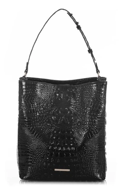 Shop Brahmin Large Amelia Croc Embossed Leather Bucket Bag In Black Melbourne