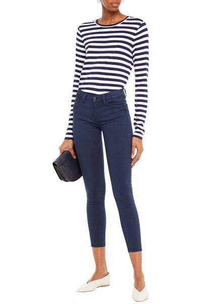 Shop 7 For All Mankind Cropped Washed Mid-rise Skinny Jeans In Navy