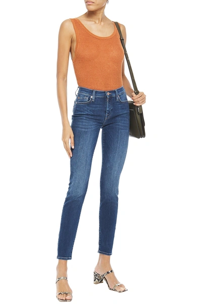 Shop 7 For All Mankind Faded Mid-rise Skinny Jeans In Mid Denim