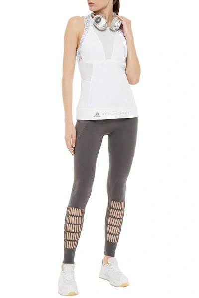 Shop Adidas By Stella Mccartney Mesh-paneled Cutout Stretch Leggings In Gray