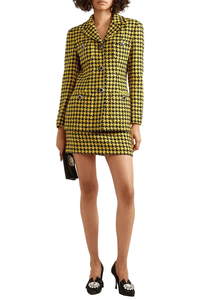 Shop Alessandra Rich Houndstooth Wool-blend Tweed Jacket In Yellow