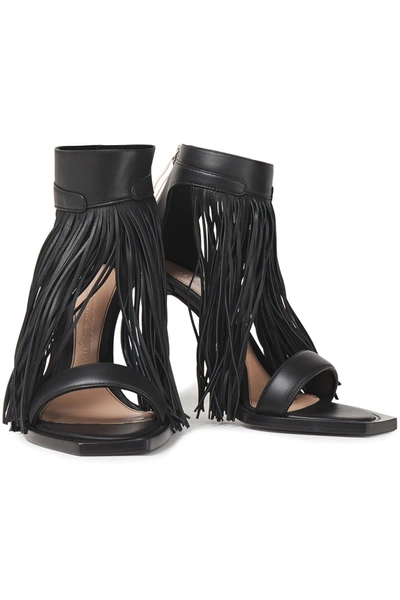 Shop Alexander Mcqueen Fringed Leather Sandals In Black