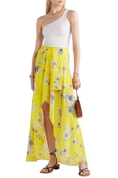 Shop Alice And Olivia Kirstie Wrap-effect Floral-print Chiffon Maxi Skirt In Yellow
