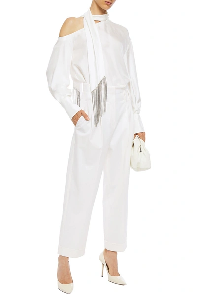Shop Brunello Cucinelli Pleated Wool-blend Twill Tapered Pants In White